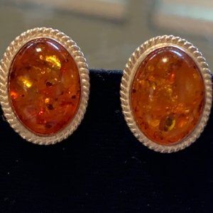 Vtg James Mason .925 Stamped Oval Amber Clip-Ons